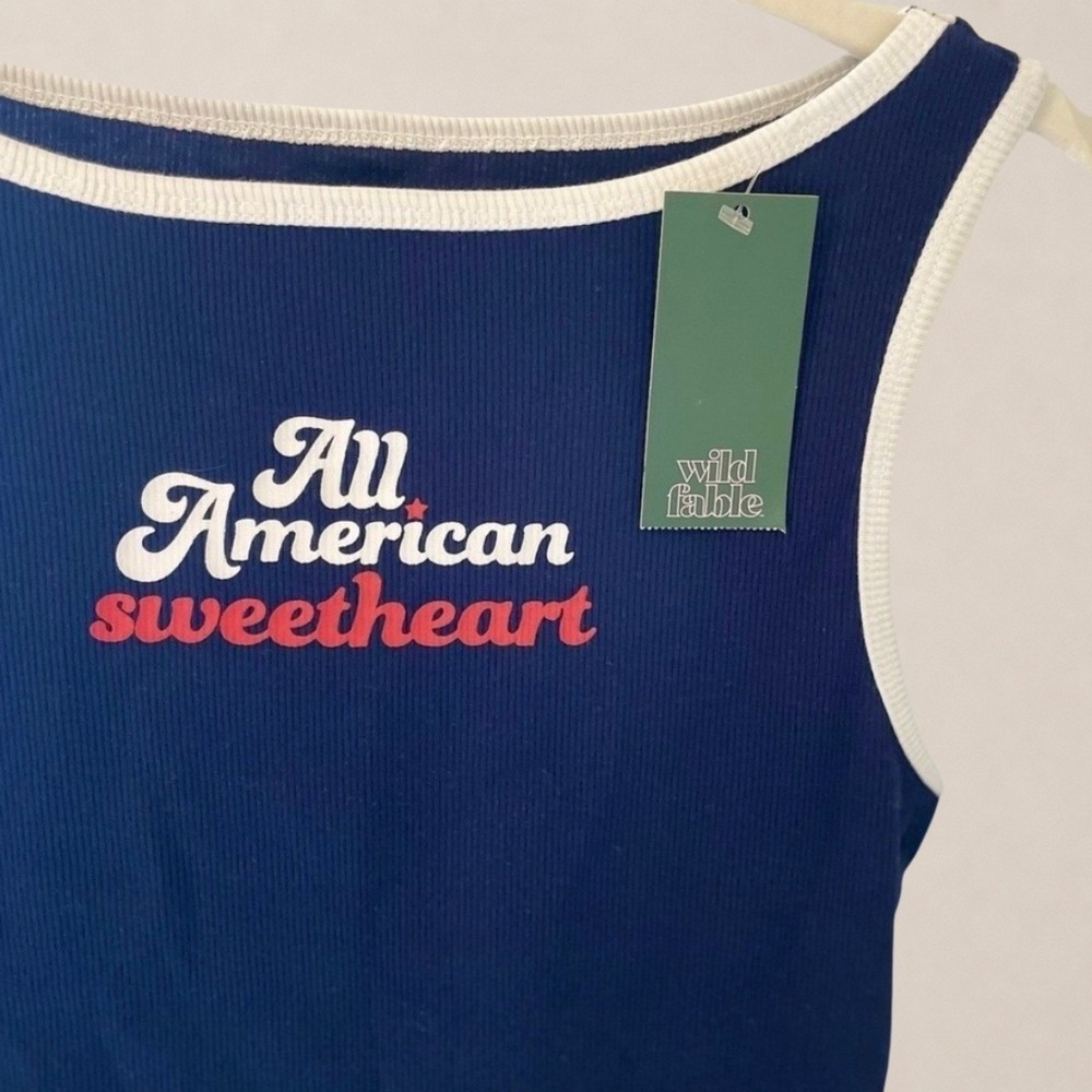 Wild Fable Navy All American Sweetheart Ribbed Ringer Tank Top Womens Small NEW - Picture 4 of 6